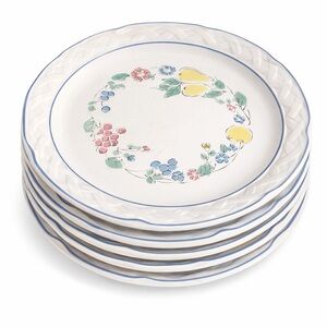 Set of 8 - Vintage Vina Fera Durasafe Dinner Plates Fruit and Floral Wreath